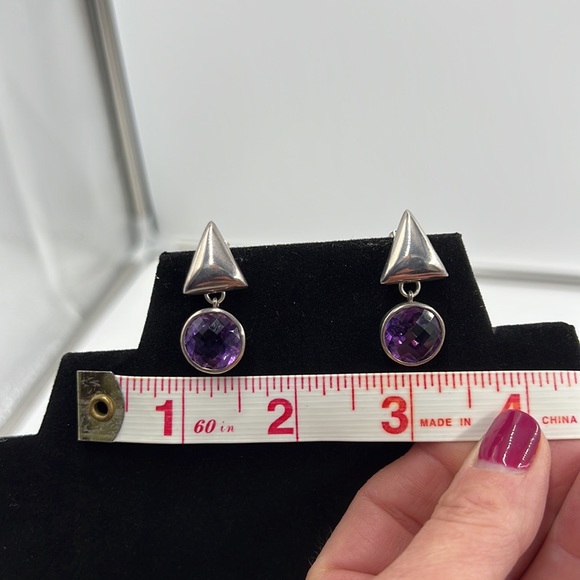 Handmade Sterling Silver Amethyst Post Dangle Earrings - Picture 5 of 6